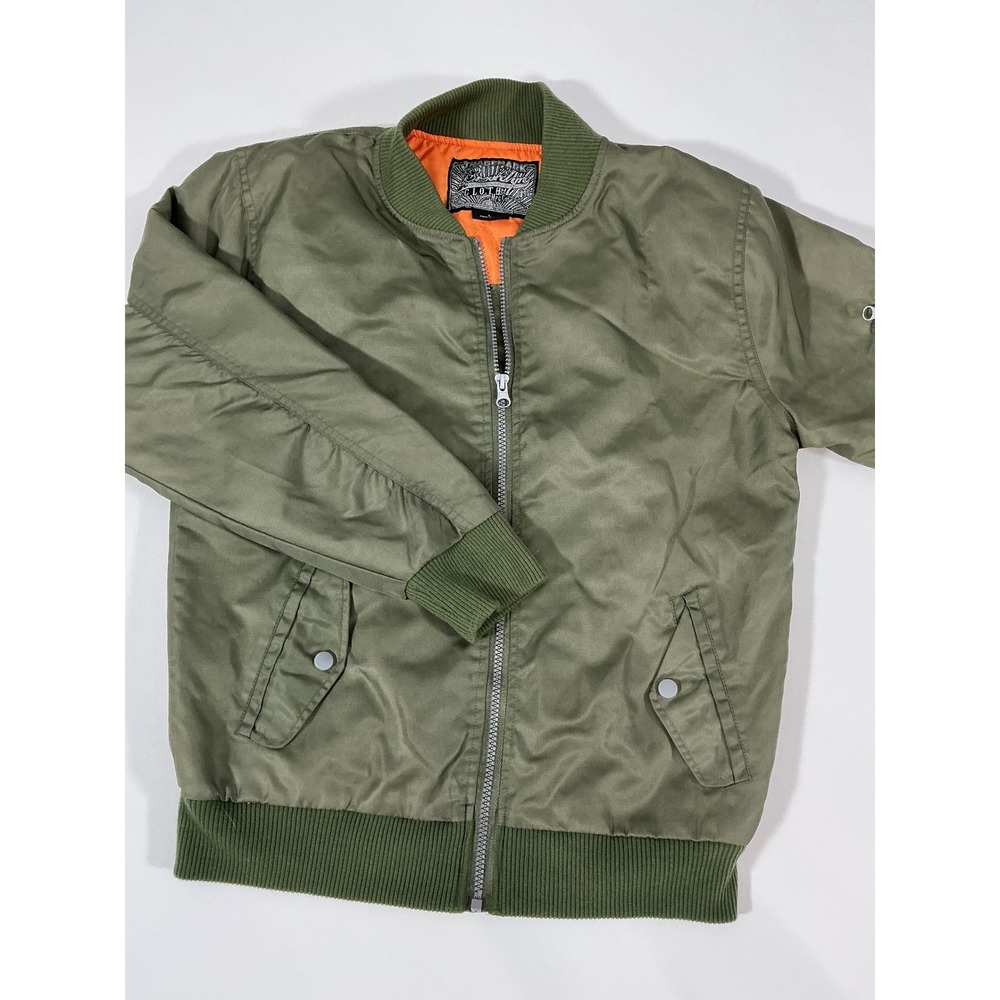 Brooklyn Cloth Men's MA-1 Flight Bomber Jacket Olive Green Orange Lining Size L